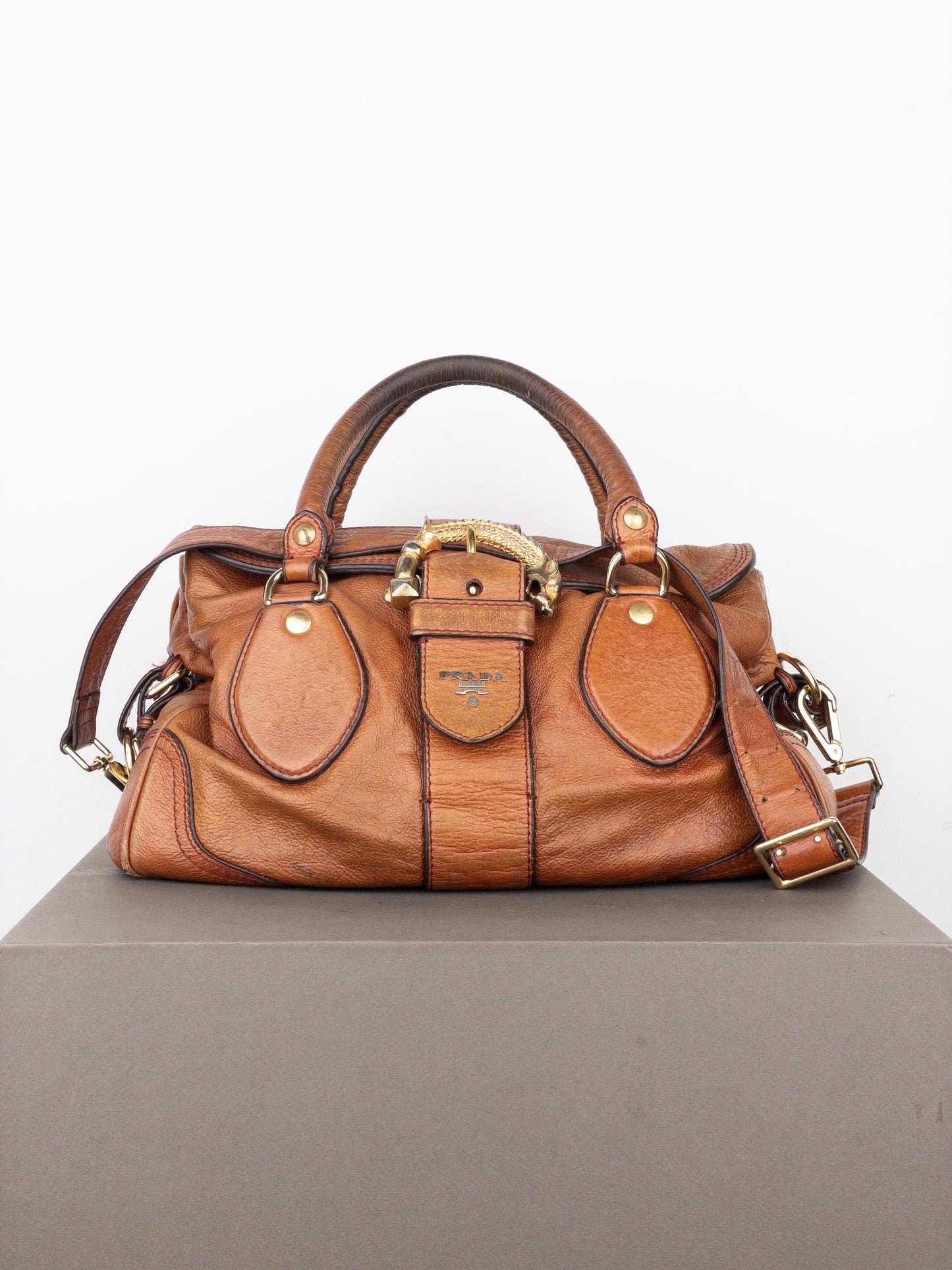 Prada 2000s Cervo Dragon Oro Satchel Handbag