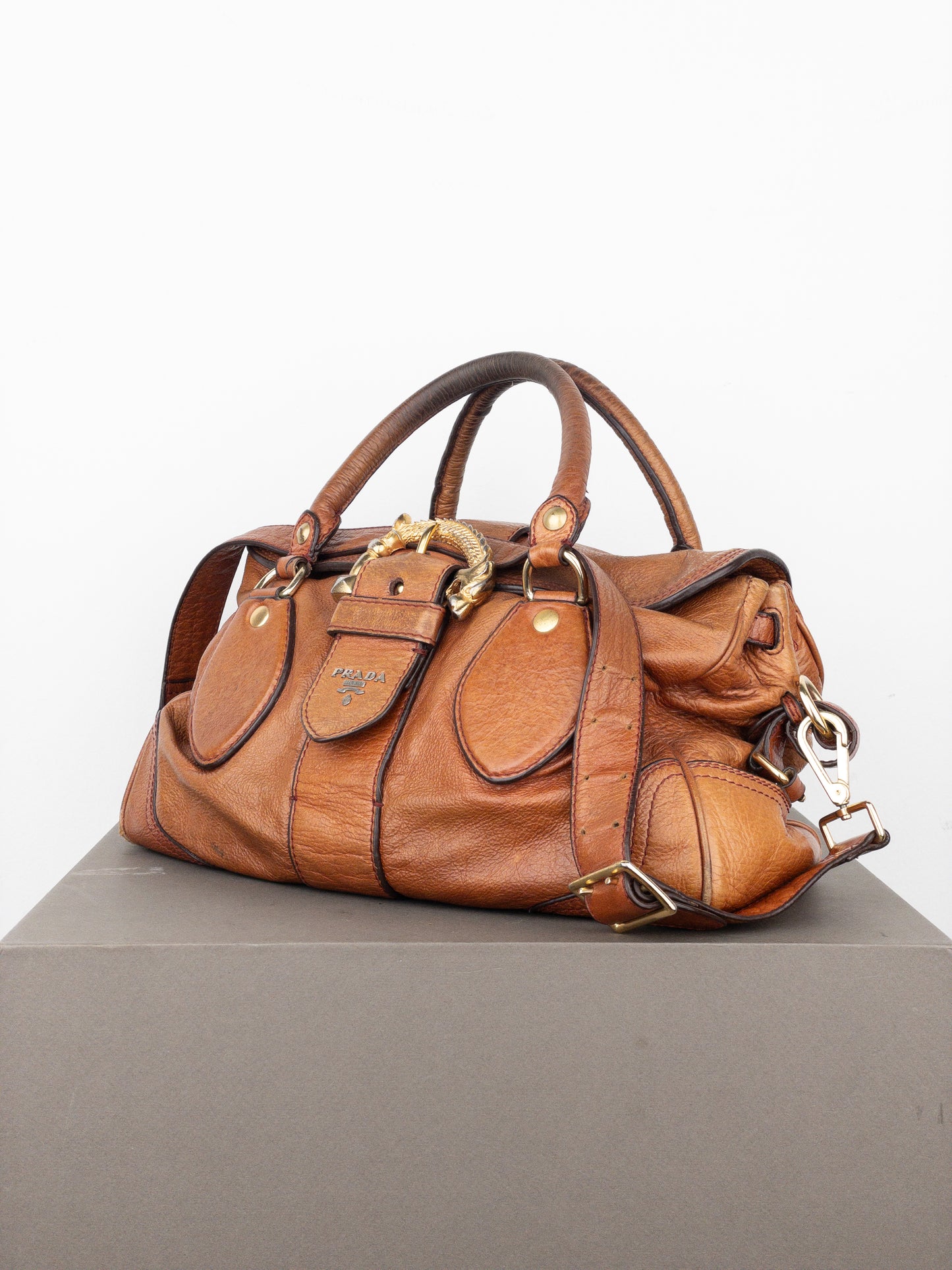 Prada 2000s Cervo Dragon Oro Satchel Handbag