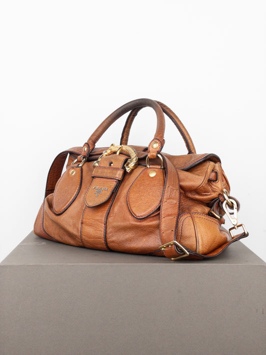 Prada 2000s Cervo Dragon Oro Satchel Handbag