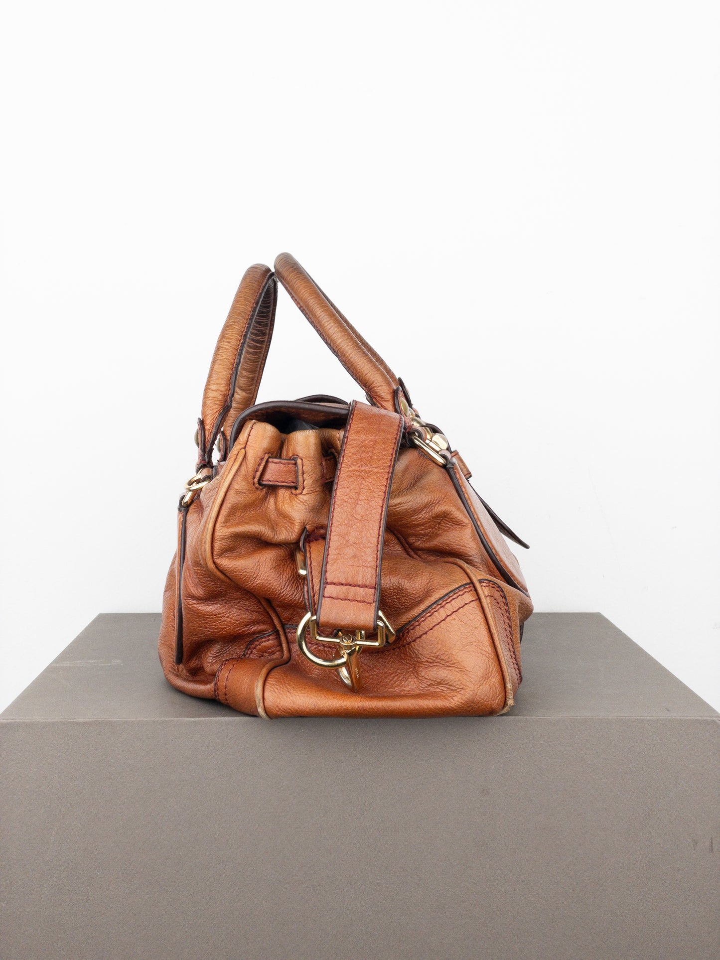 Prada 2000s Cervo Dragon Oro Satchel Handbag