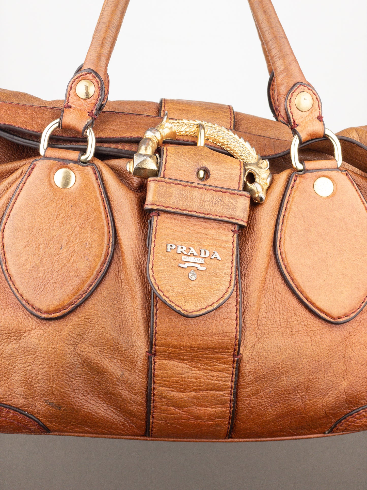 Prada 2000s Cervo Dragon Oro Satchel Handbag