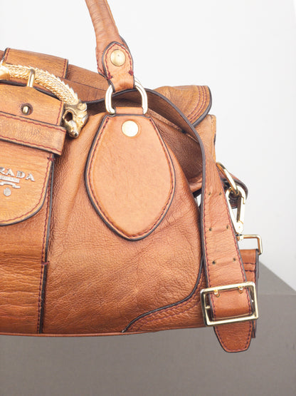 Prada 2000s Cervo Dragon Oro Satchel Handbag