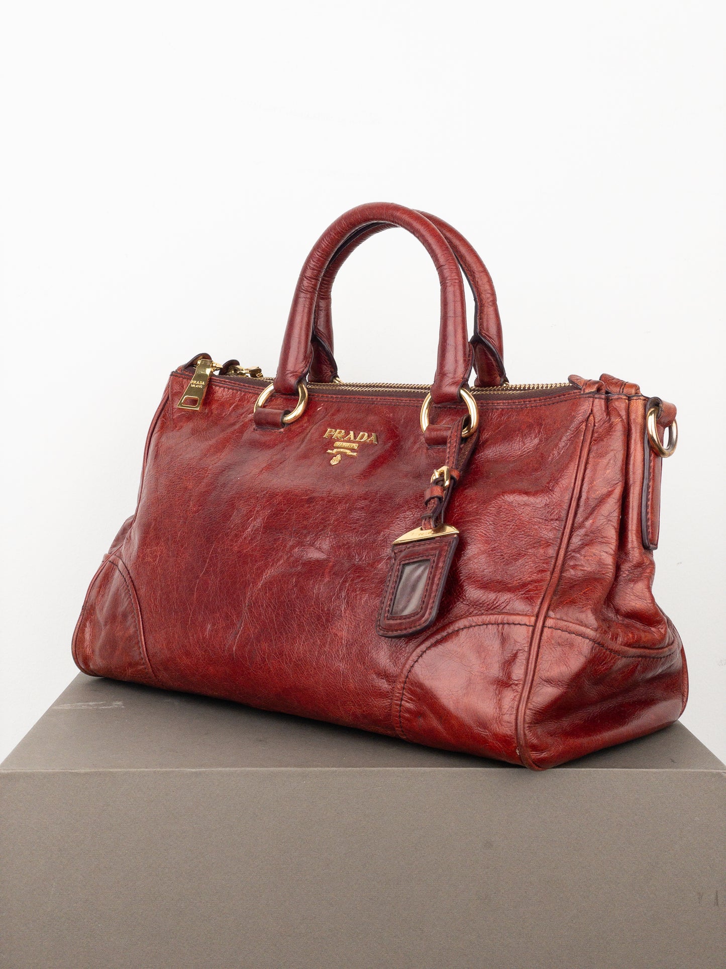 Prada 2000s Vitello Shine Bauletto Handbag