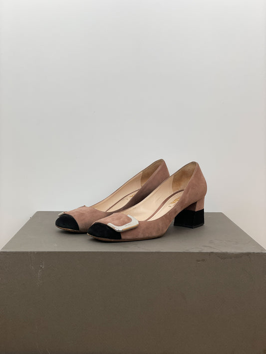Prada 2000s Suede Large Clasp Ballet Pump Heels