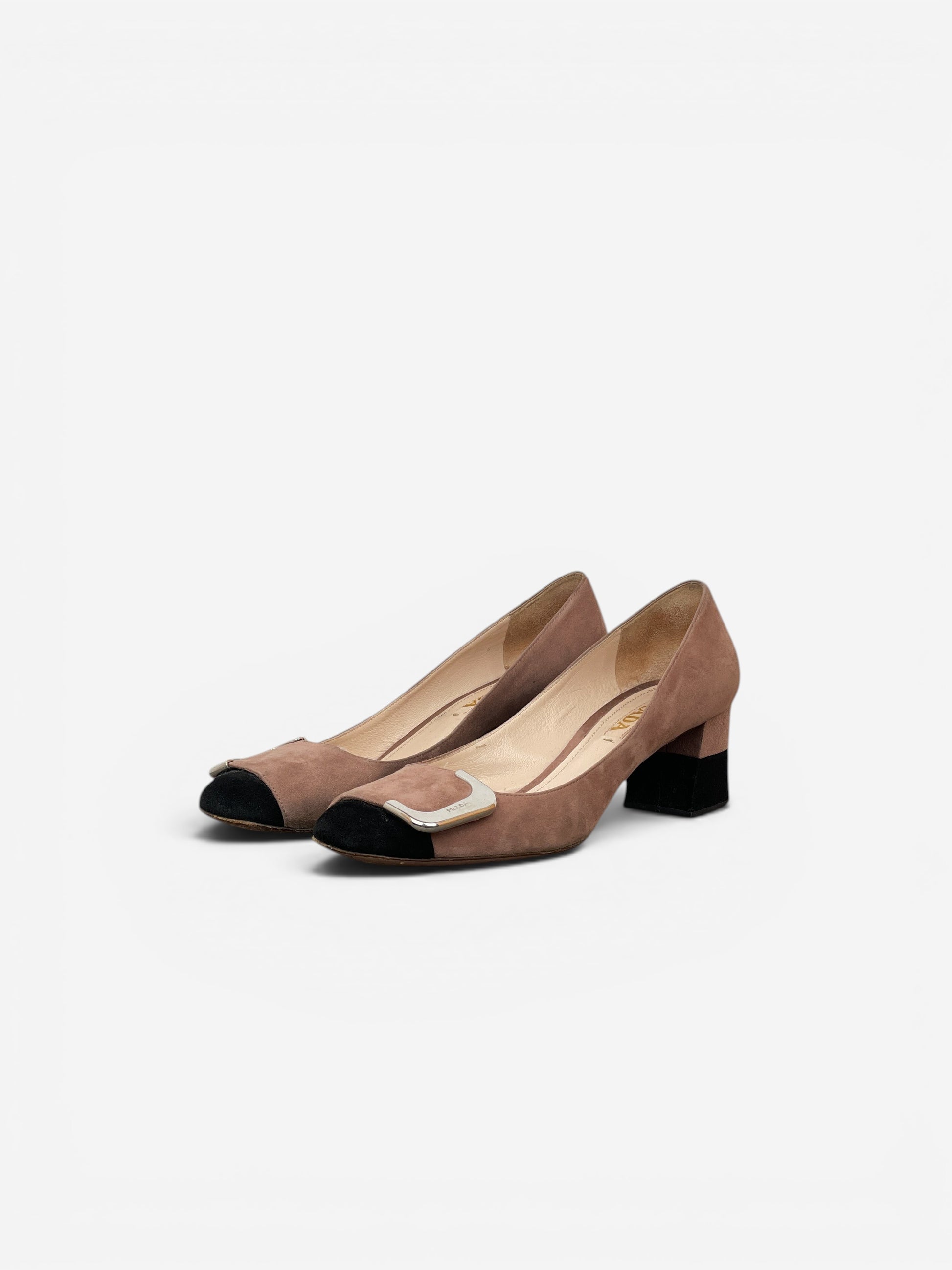 Prada 2000s Suede Large Clasp Ballet Pump Heels