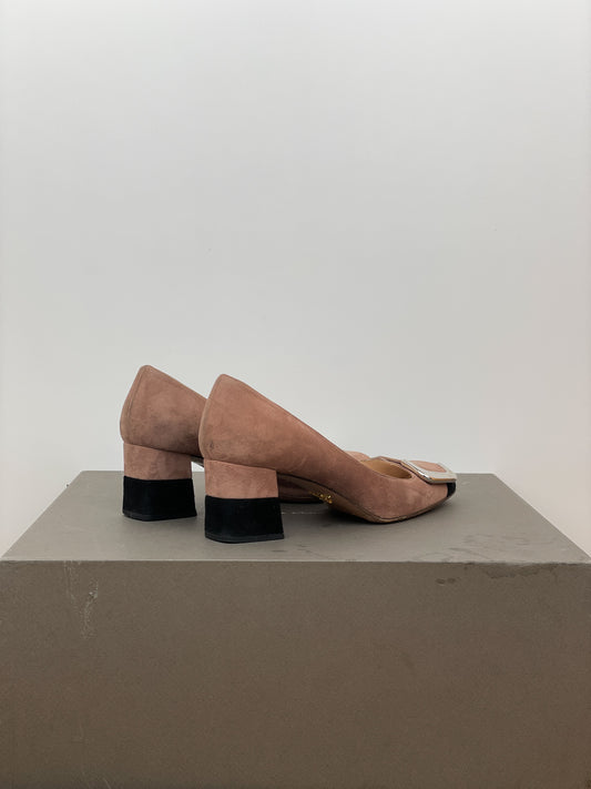Prada 2000s Suede Large Clasp Ballet Pump Heels