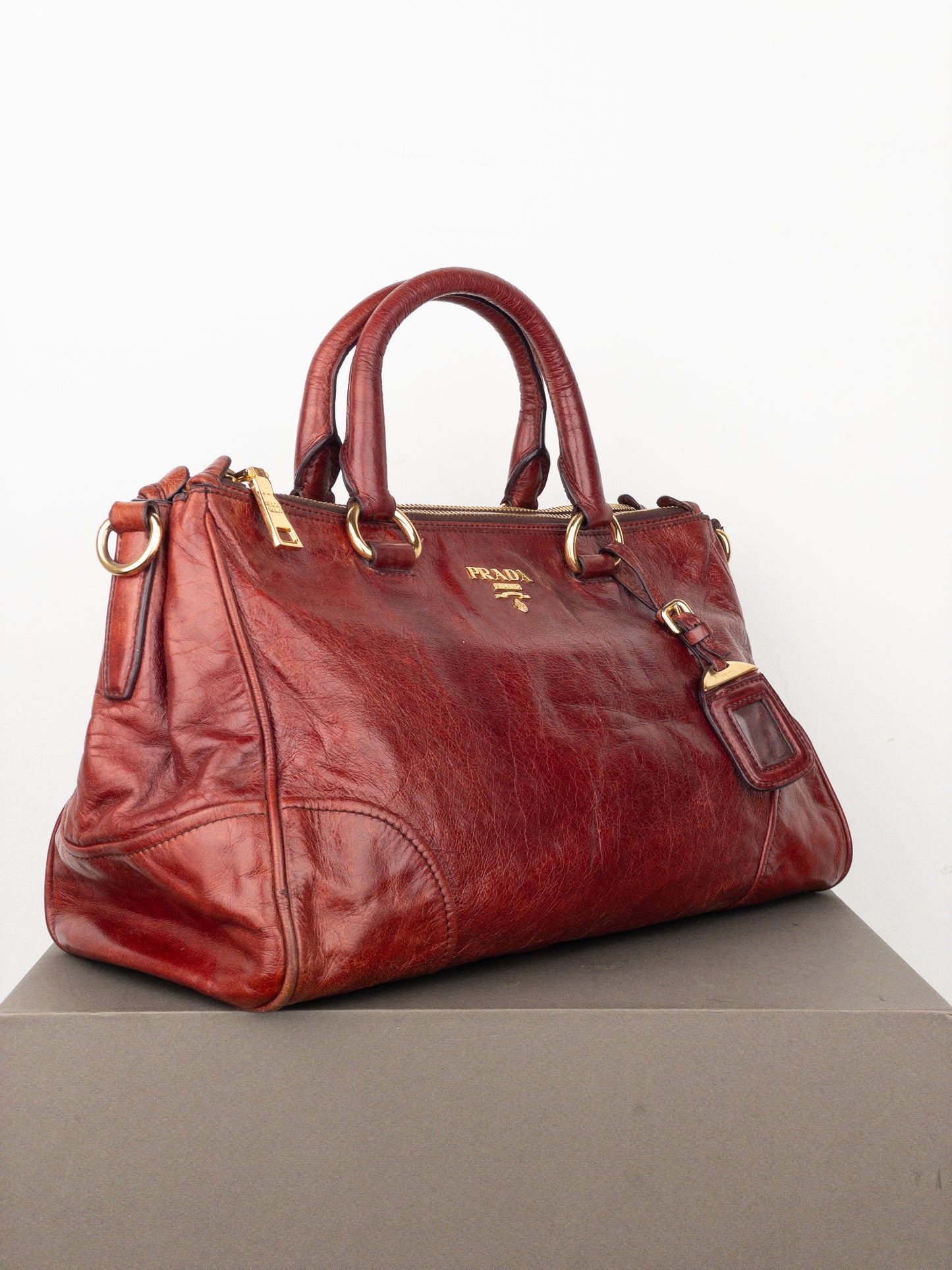 Prada 2000s Vitello Shine Bauletto Handbag