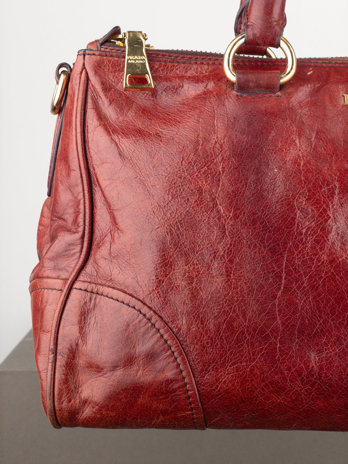 Prada 2000s Vitello Shine Bauletto Handbag