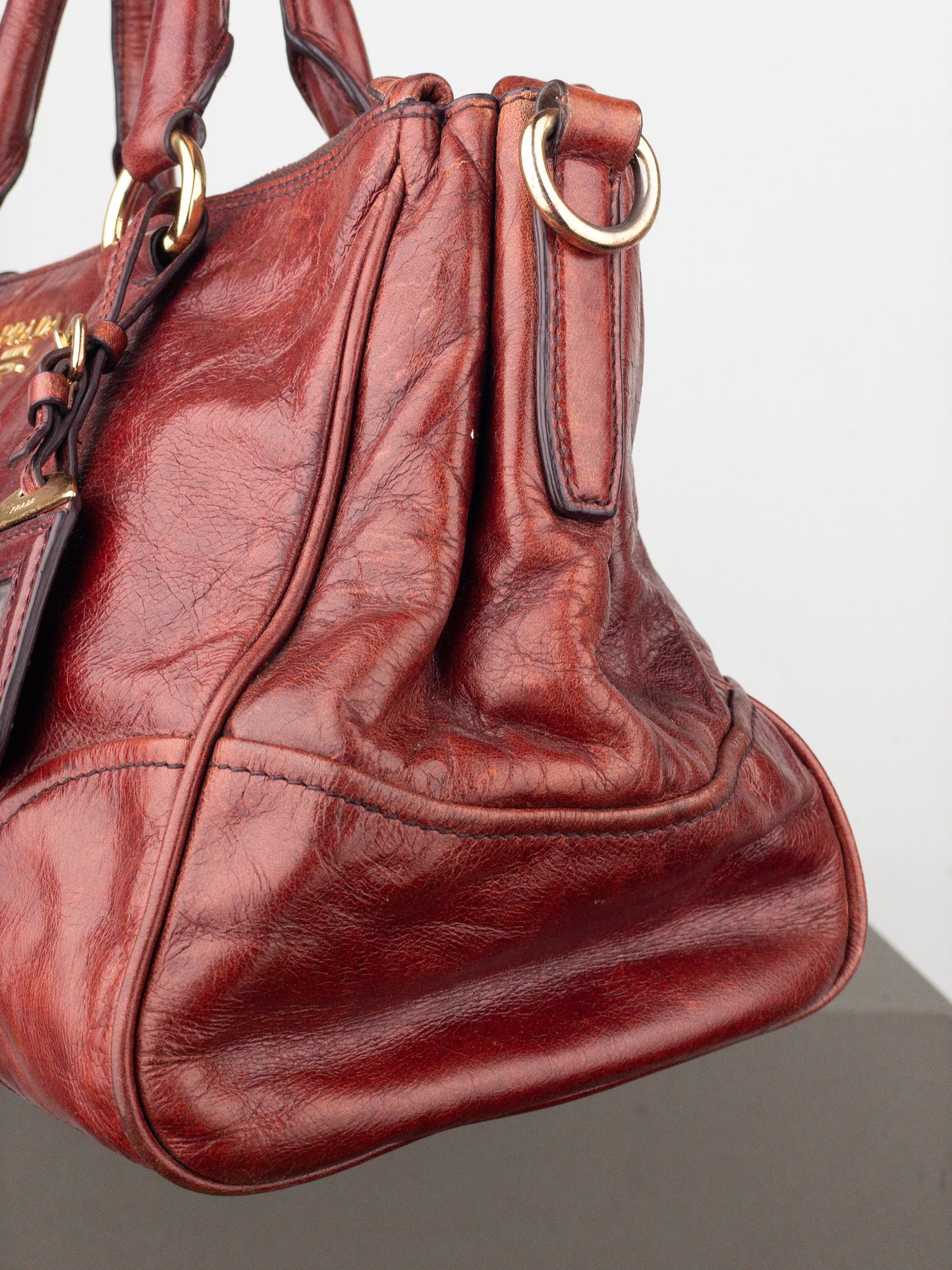 Prada 2000s Vitello Shine Bauletto Handbag