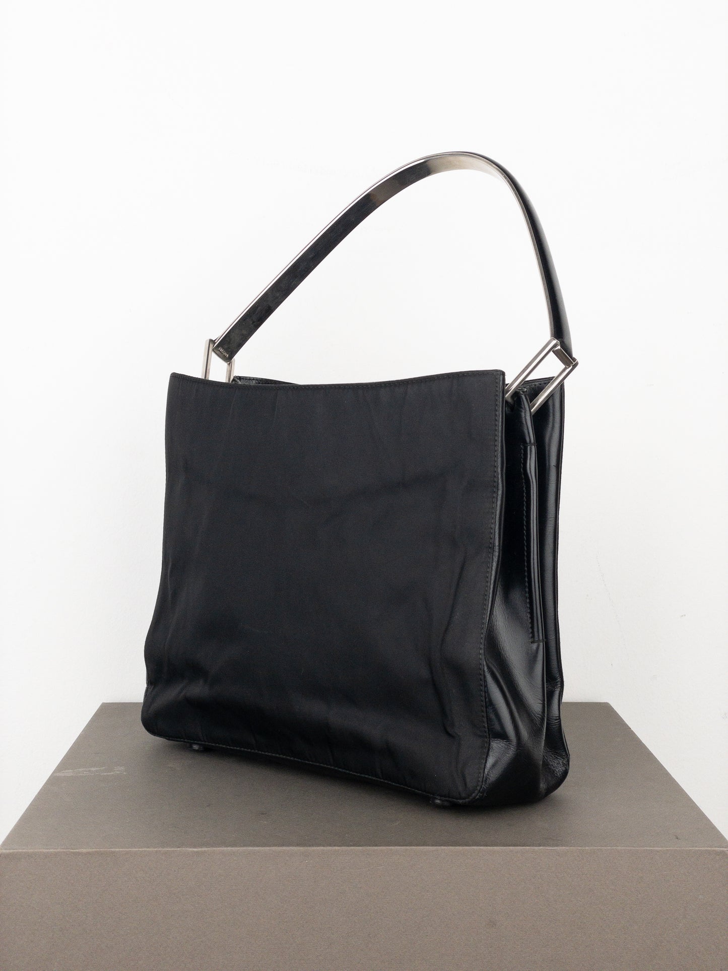 Prada AW98 Vitello Metallo Metal Handle Shoulder Bag