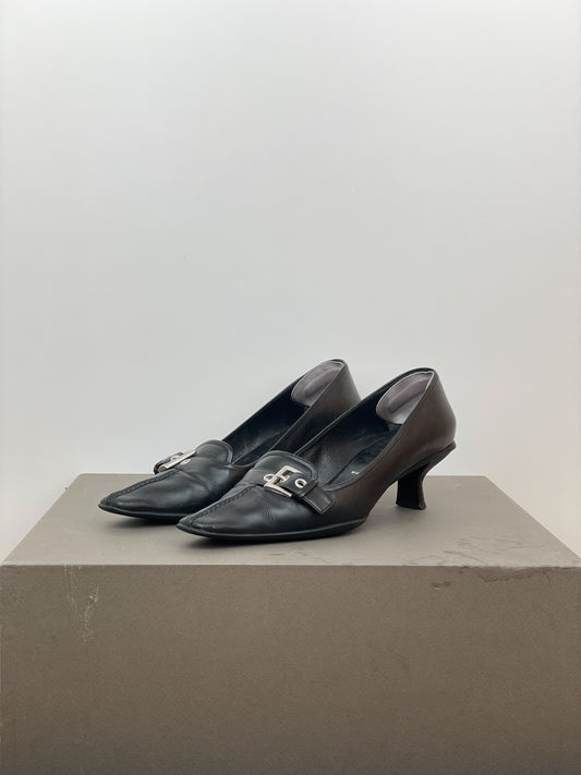 Prada 2000s Buckle Kitten-Heel Pumps