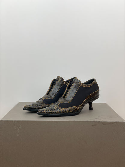 Miu Miu AW01 Cracked Leather Lace-Up Pump Kitten Heels