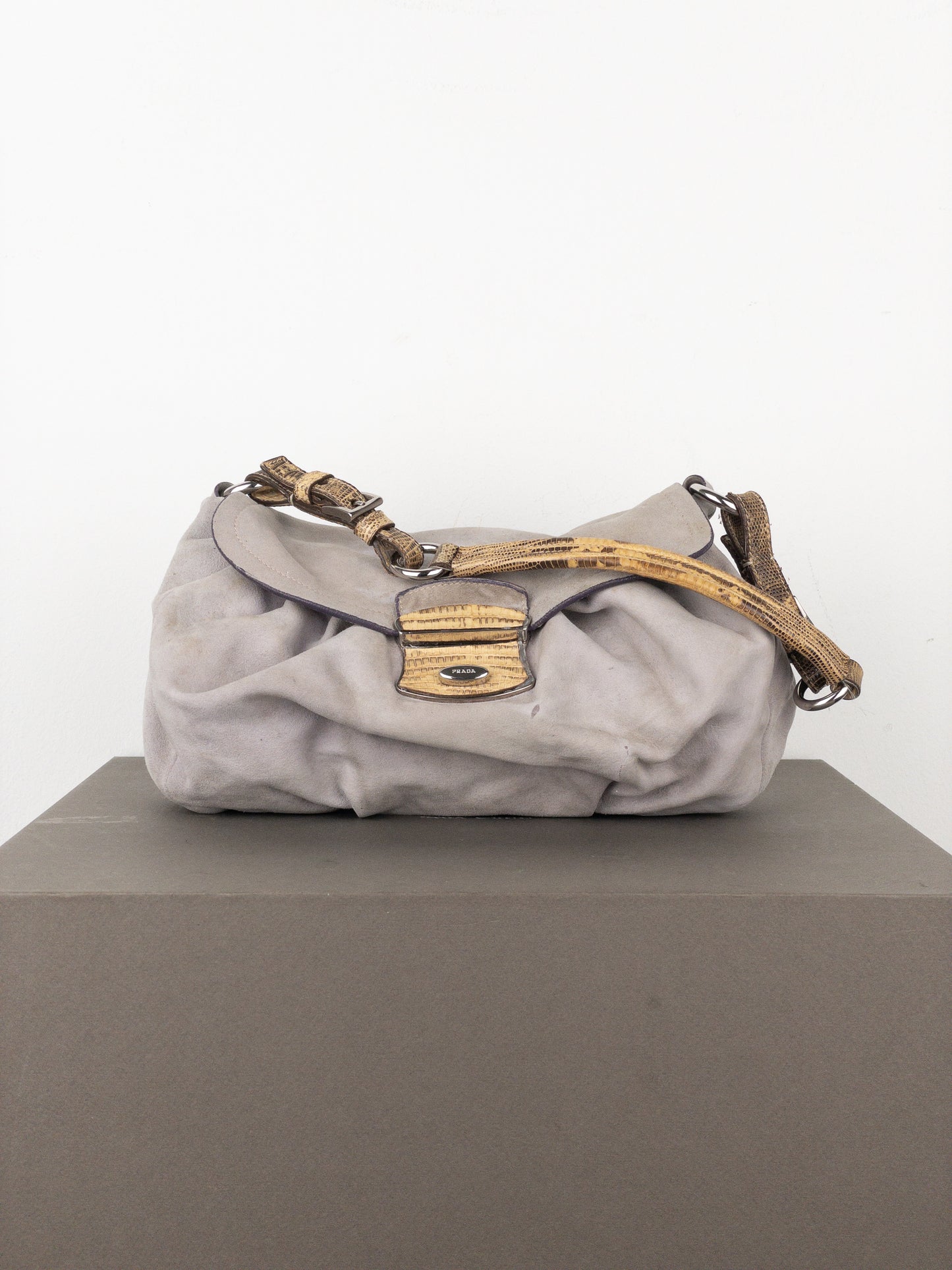 Prada 2000s Suede Lizard Buckle Hobo Shoulder Bag