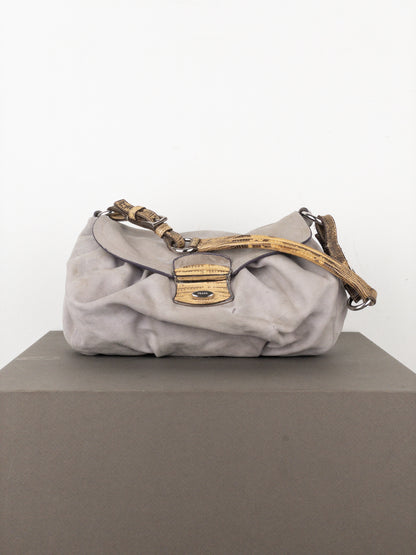 Prada 2000s Suede Lizard Buckle Hobo Shoulder Bag