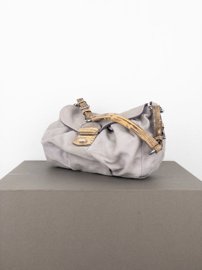Prada 2000s Suede Lizard Buckle Hobo Shoulder Bag