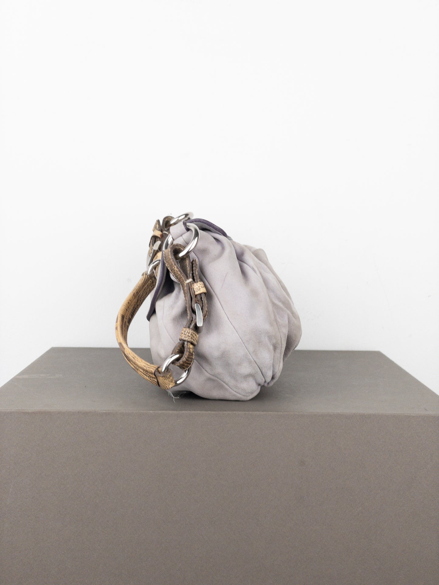 Prada 2000s Suede Lizard Buckle Hobo Shoulder Bag