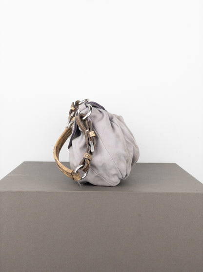 Prada 2000s Suede Lizard Buckle Hobo Shoulder Bag
