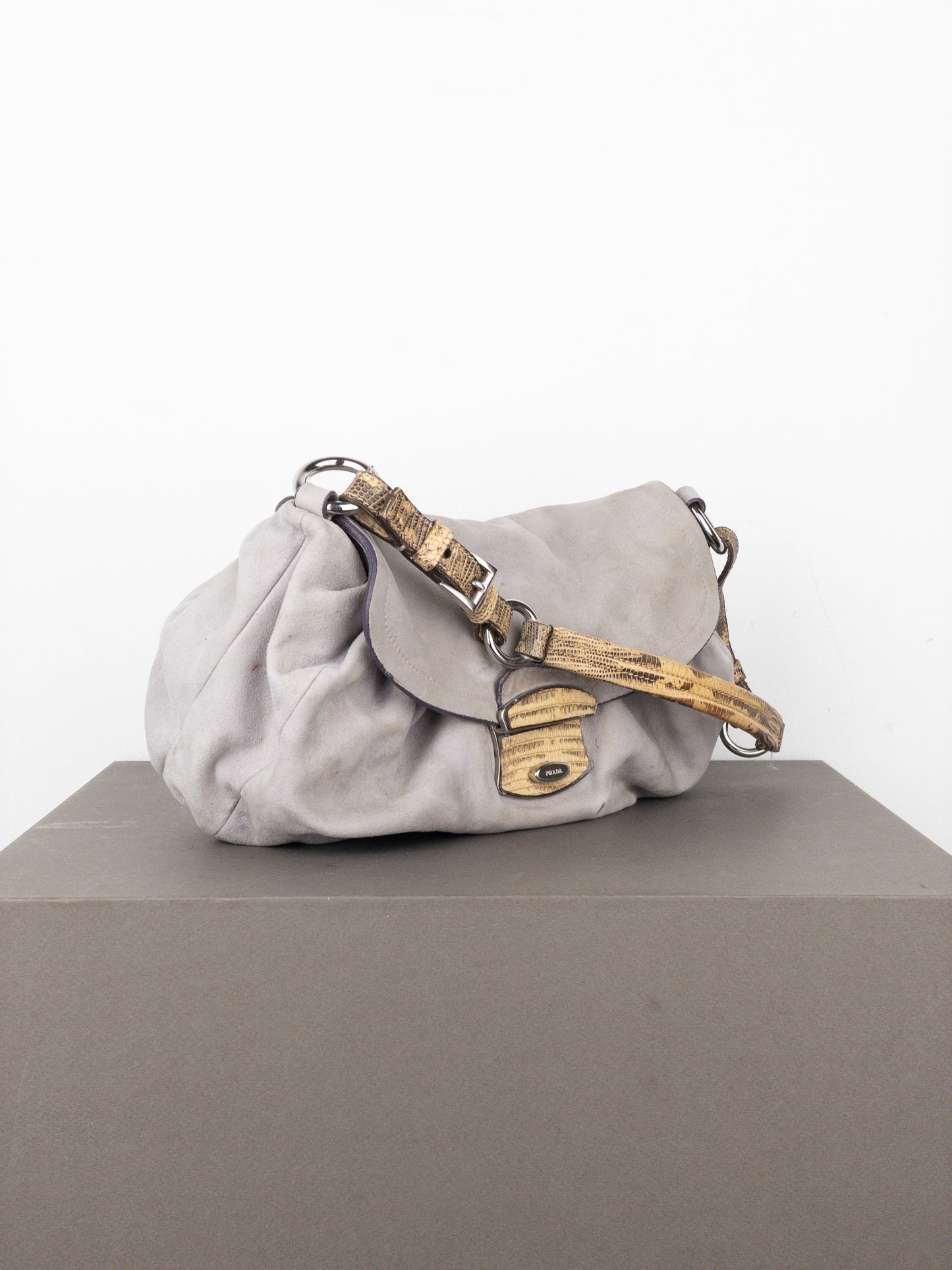 Prada 2000s Suede Lizard Buckle Hobo Shoulder Bag
