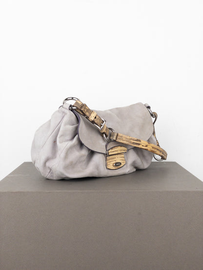 Prada 2000s Suede Lizard Buckle Hobo Shoulder Bag