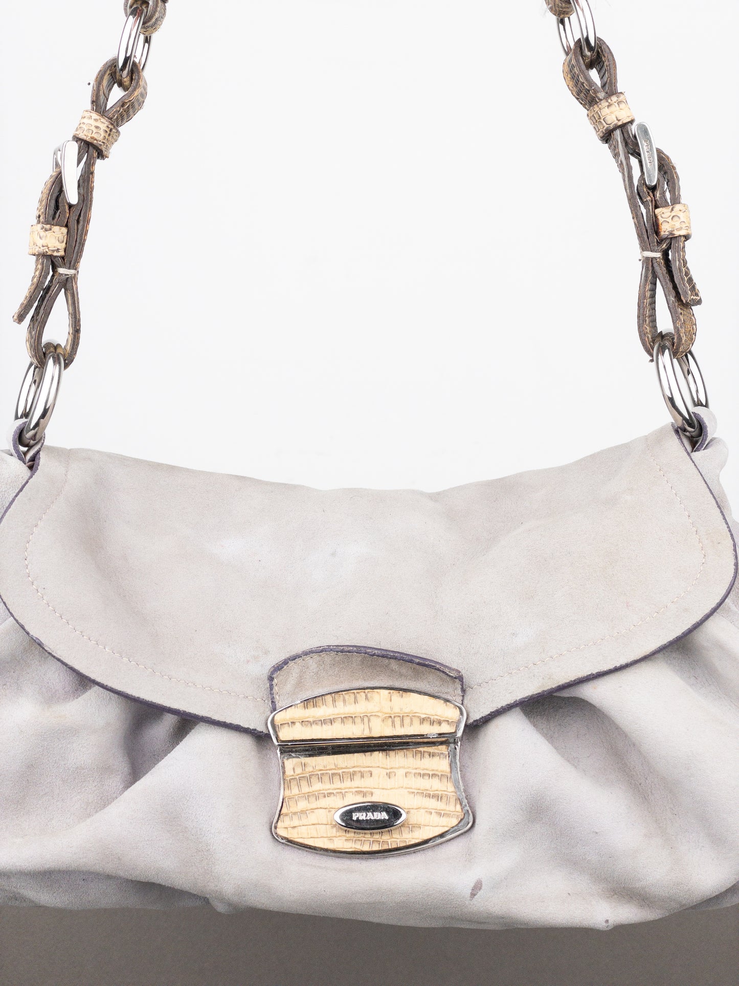 Prada 2000s Suede Lizard Buckle Hobo Shoulder Bag