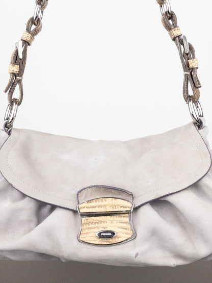 Prada 2000s Suede Lizard Buckle Hobo Shoulder Bag