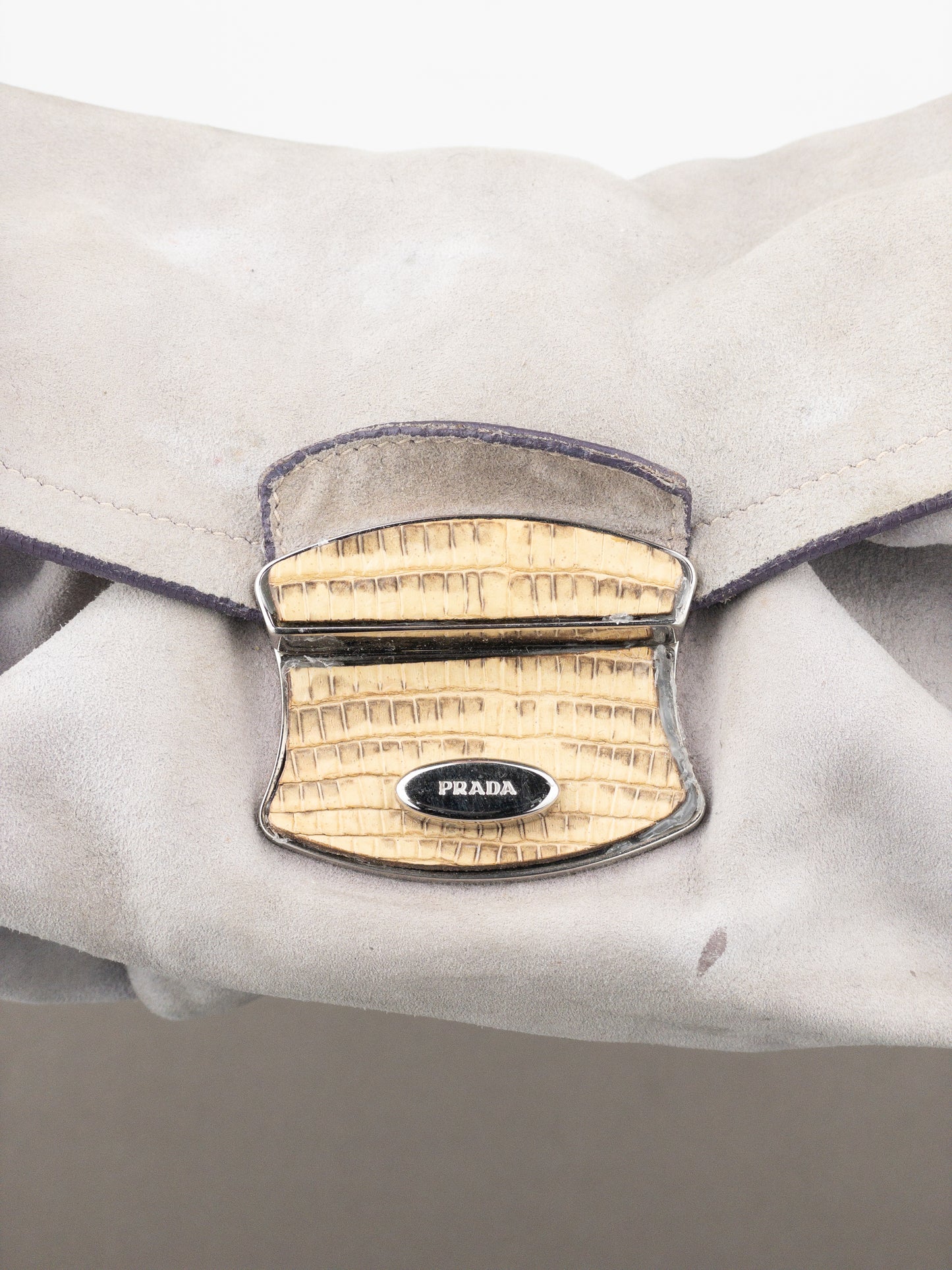 Prada 2000s Suede Lizard Buckle Hobo Shoulder Bag