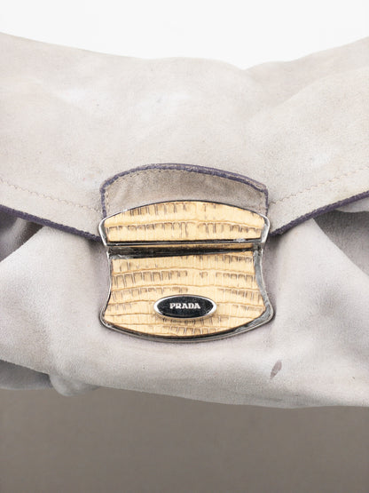 Prada 2000s Suede Lizard Buckle Hobo Shoulder Bag