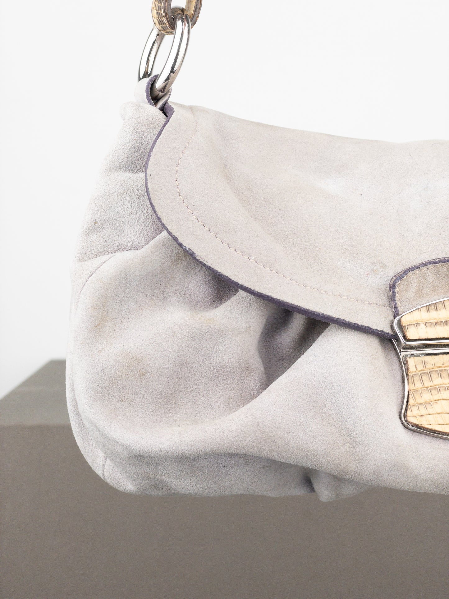 Prada 2000s Suede Lizard Buckle Hobo Shoulder Bag