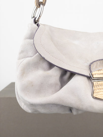 Prada 2000s Suede Lizard Buckle Hobo Shoulder Bag