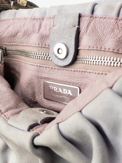 Prada 2000s Suede Lizard Buckle Hobo Shoulder Bag