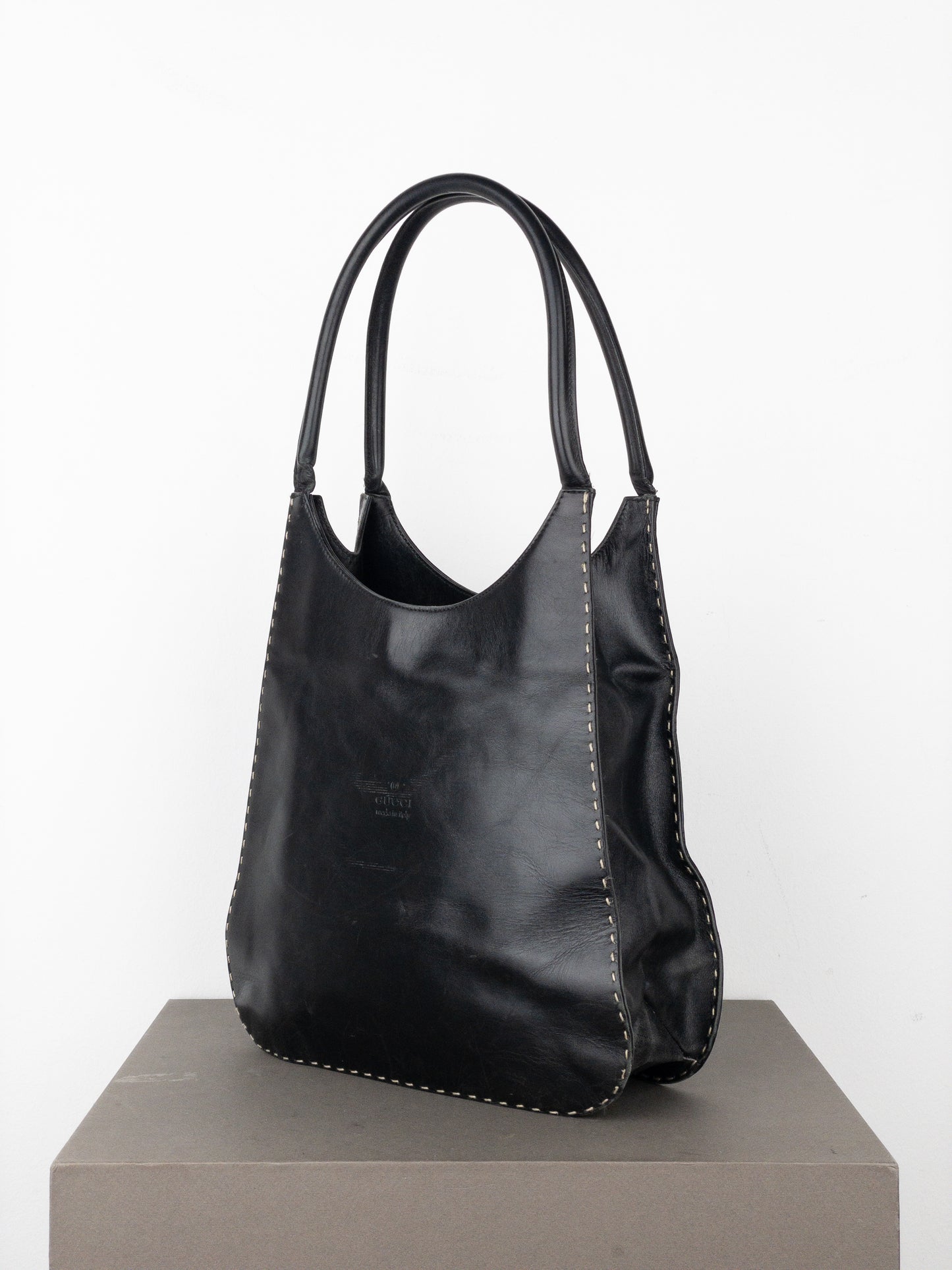 Gucci by Tom Ford 1990s Topstitch Leather Hobo Shoulder Bag