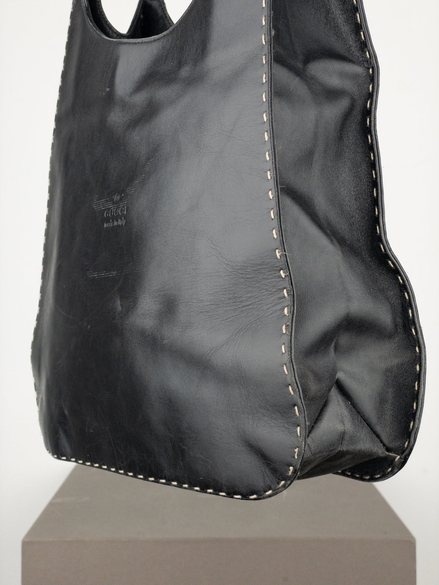 Gucci by Tom Ford 1990s Topstitch Leather Hobo Shoulder Bag