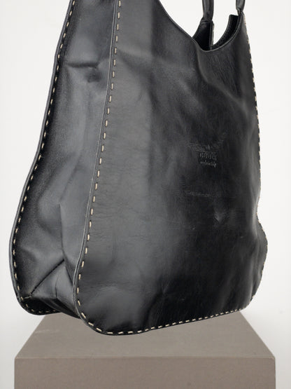 Gucci by Tom Ford 1990s Topstitch Leather Hobo Shoulder Bag