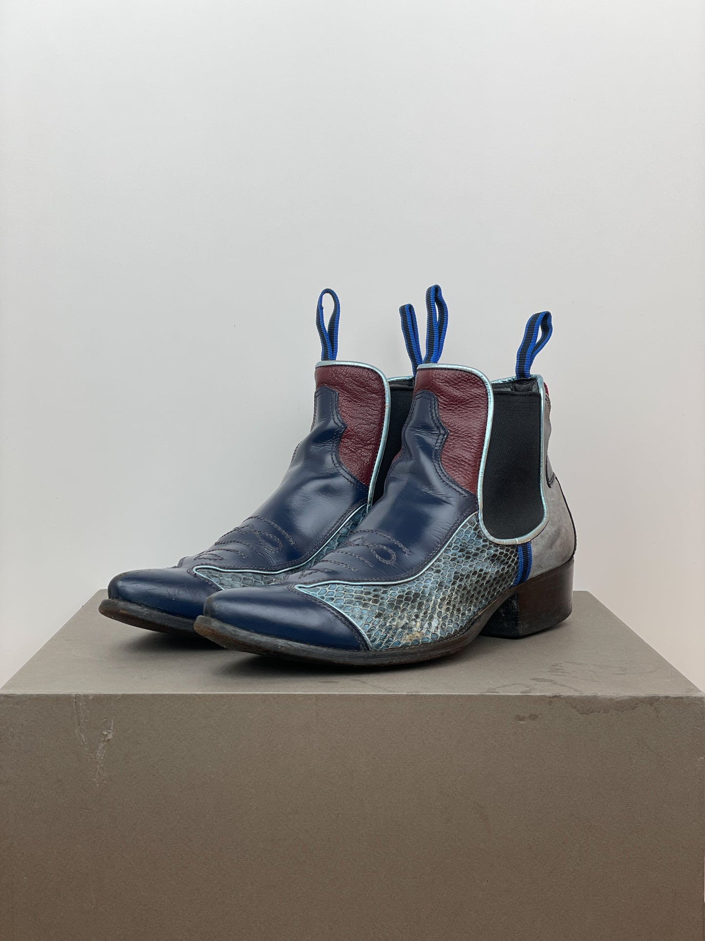 Miu Miu SS99 Snakeskin Cowboy Chelsea Ankle Boots