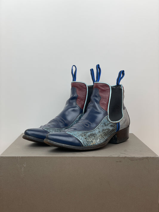 Miu Miu SS99 Snakeskin Cowboy Chelsea Ankle Boots