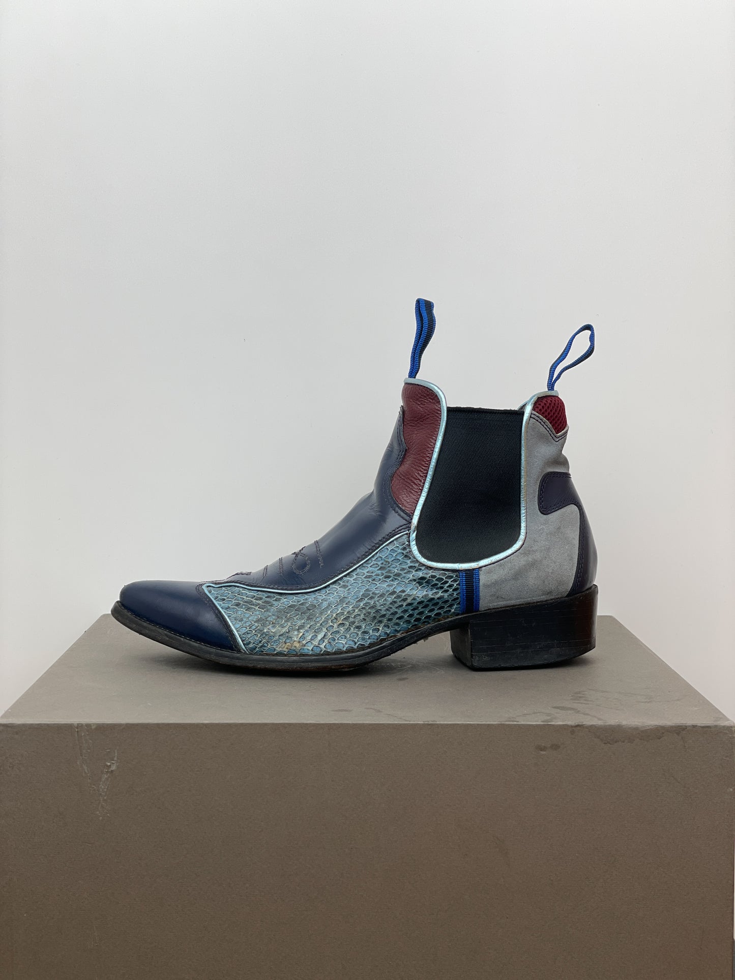 Miu Miu SS99 Snakeskin Cowboy Chelsea Ankle Boots
