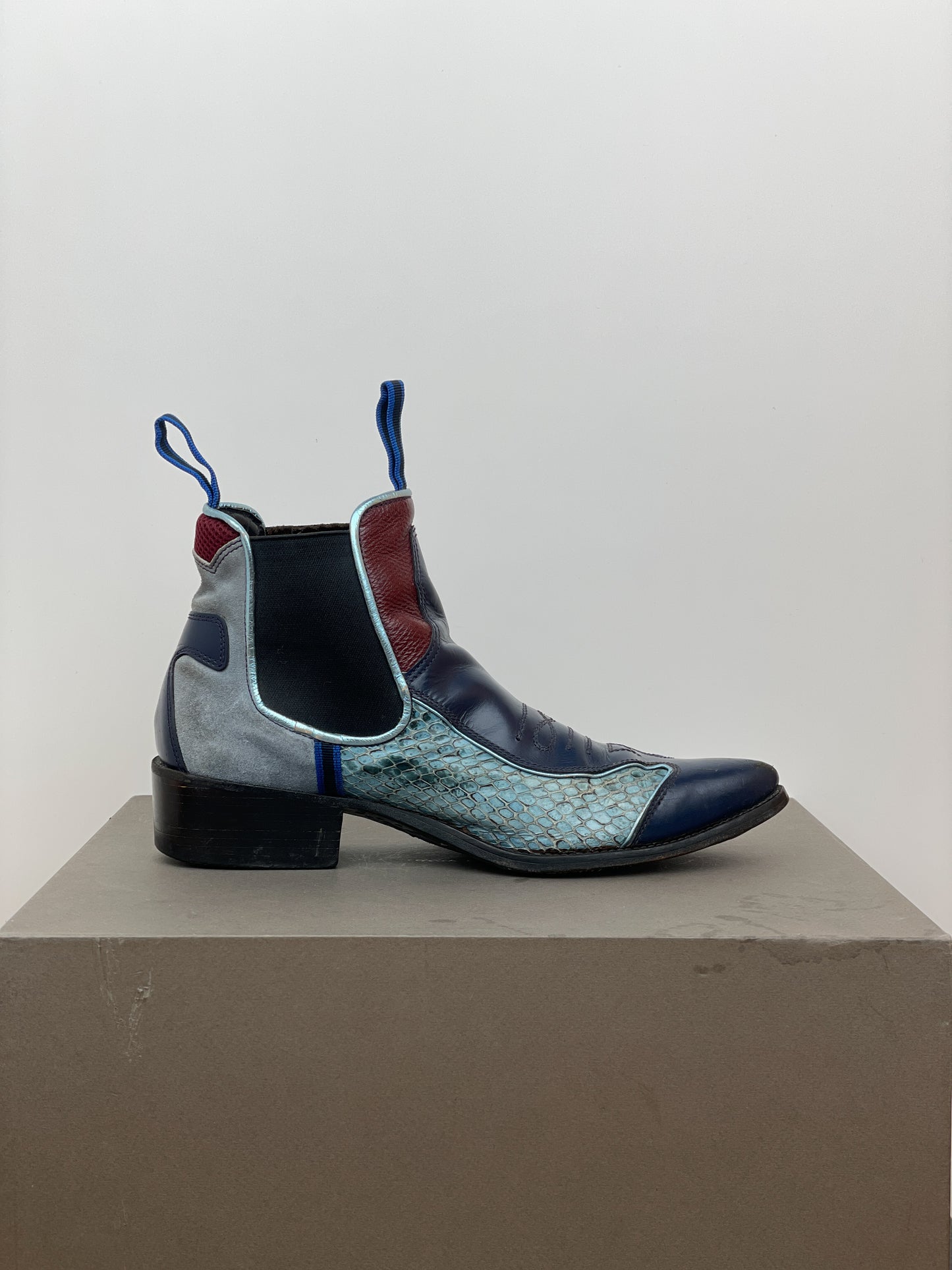 Miu Miu SS99 Snakeskin Cowboy Chelsea Ankle Boots