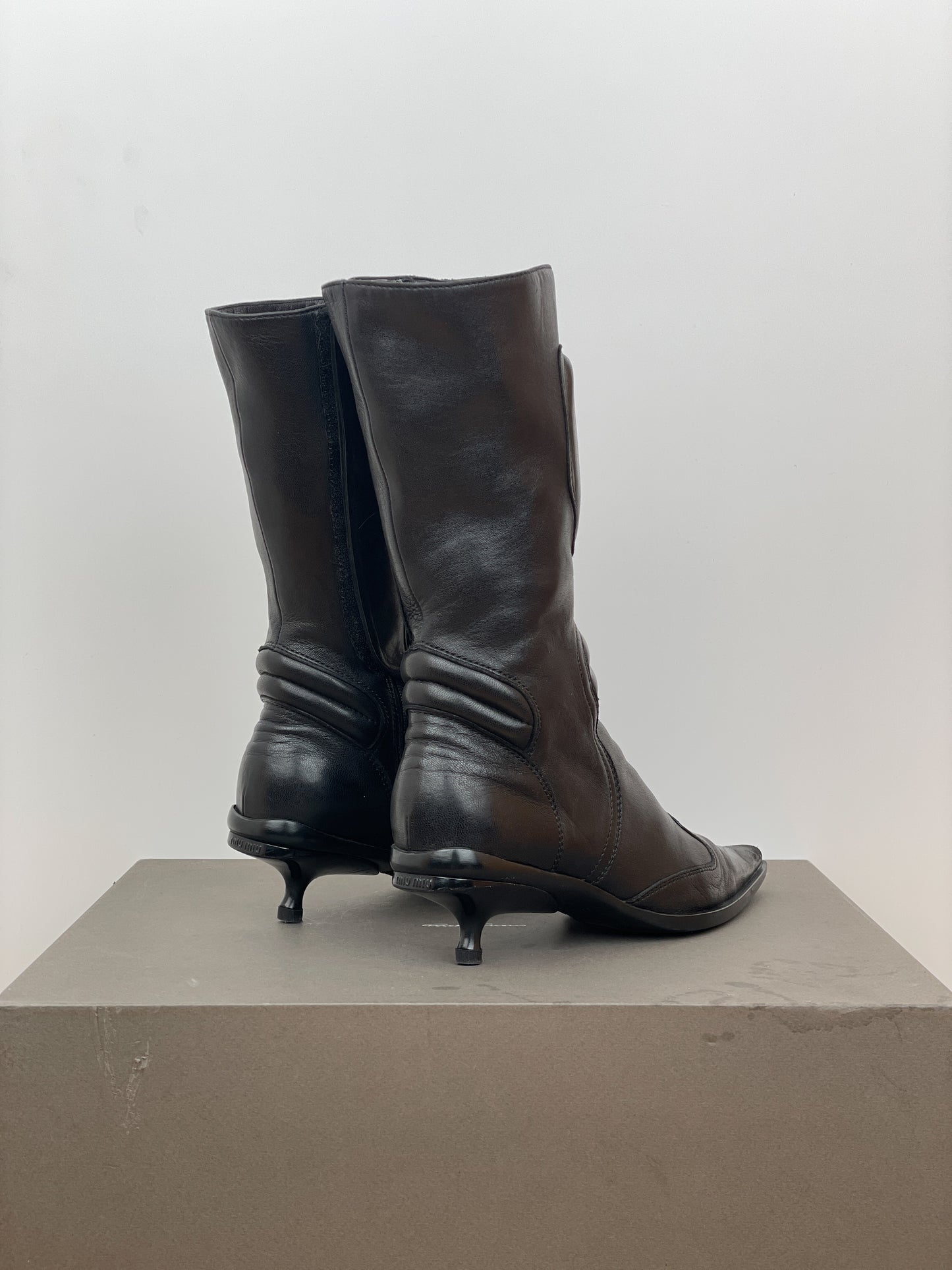 Miu Miu AW99 Kitten Heel Biker Moto Boots