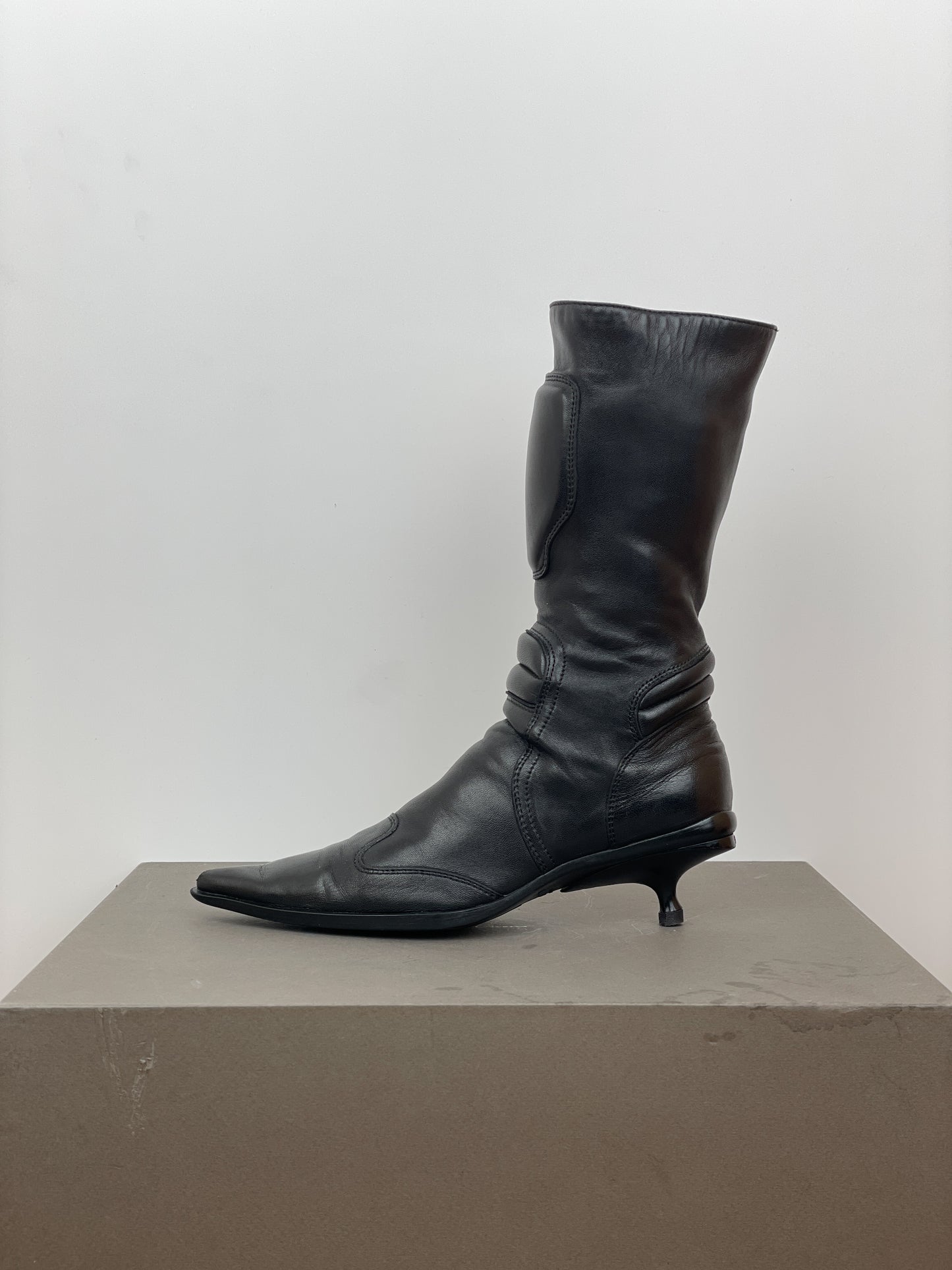 Miu Miu AW99 Kitten Heel Biker Moto Boots