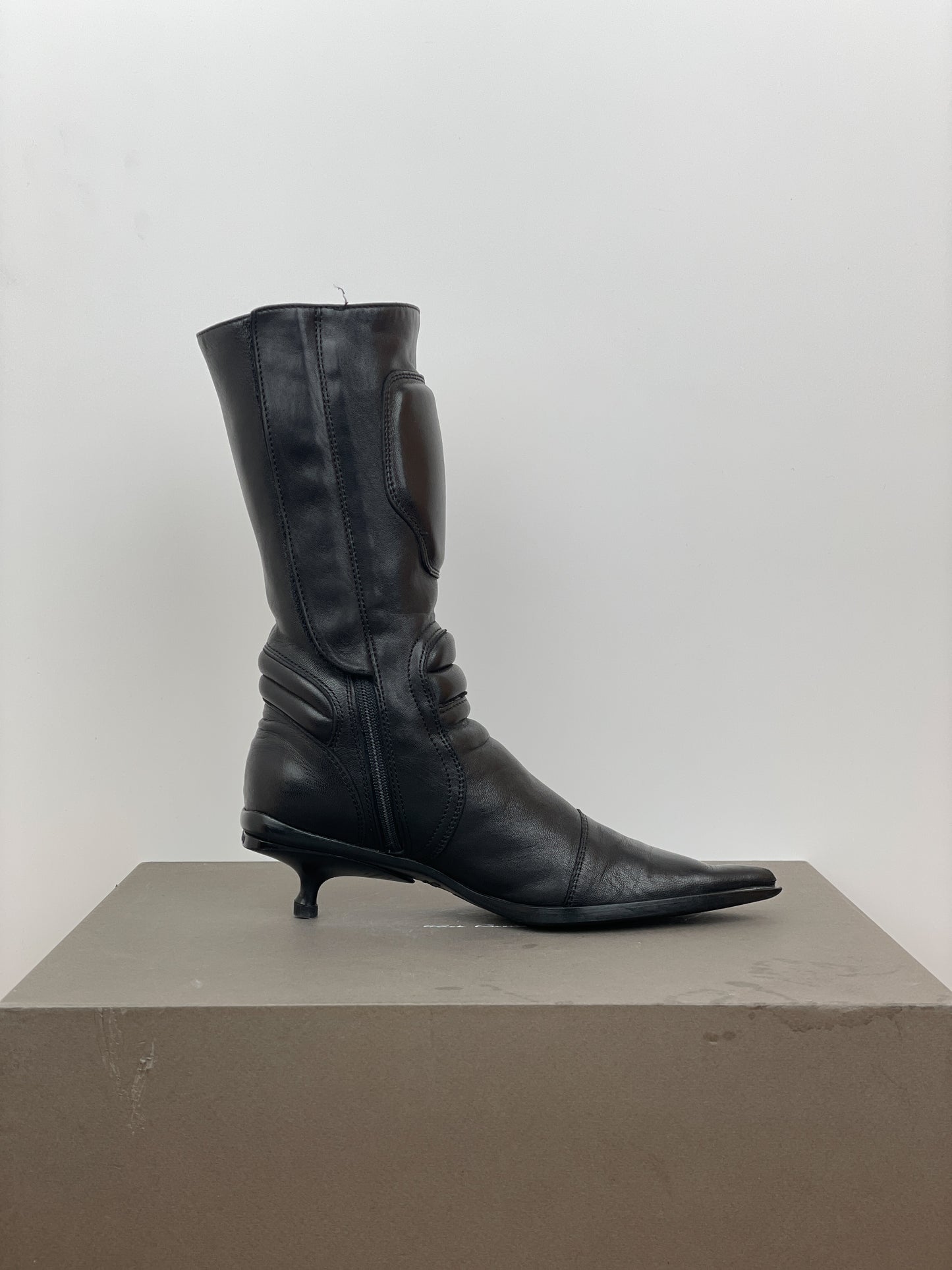Miu Miu AW99 Kitten Heel Biker Moto Boots