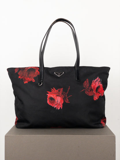 Prada 2000s Floral Print Shopper Tote Handbag