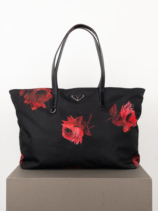 Prada 2000s Floral Print Shopper Tote Handbag