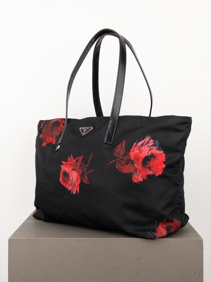 Prada 2000s Floral Print Shopper Tote Handbag