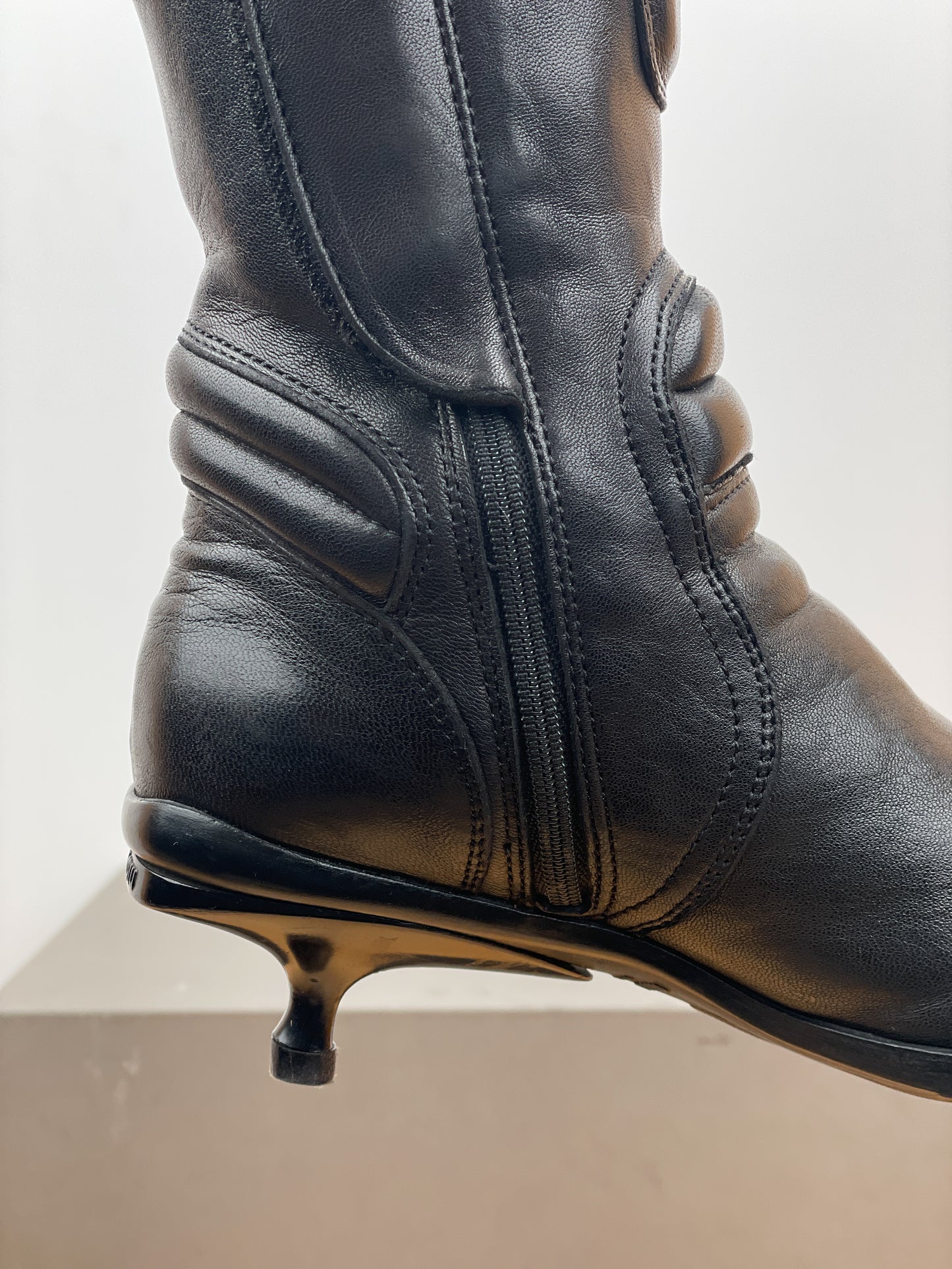 Miu Miu AW99 Kitten Heel Biker Moto Boots