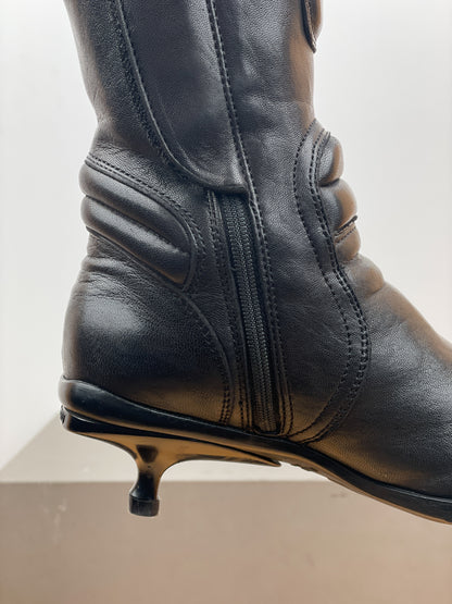 Miu Miu AW99 Kitten Heel Biker Moto Boots