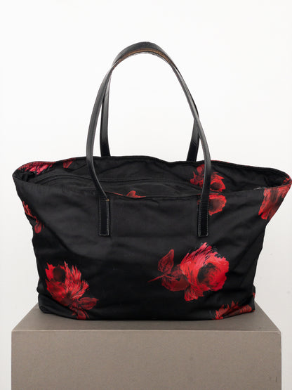 Prada 2000s Floral Print Shopper Tote Handbag
