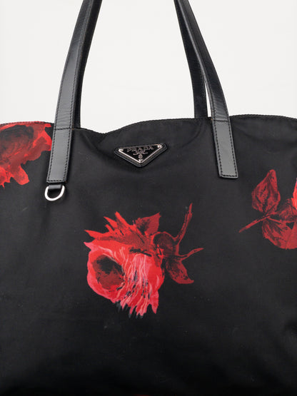 Prada 2000s Floral Print Shopper Tote Handbag