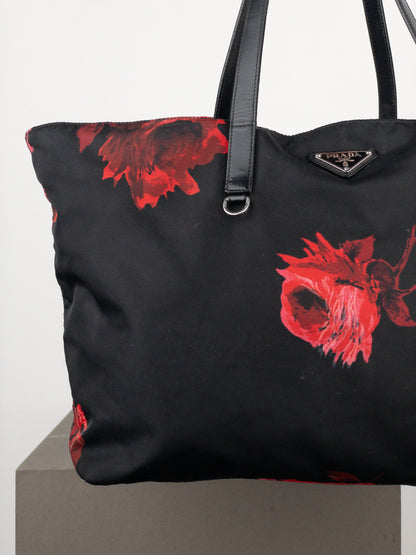 Prada 2000s Floral Print Shopper Tote Handbag