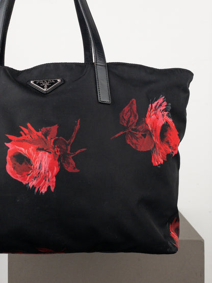 Prada 2000s Floral Print Shopper Tote Handbag