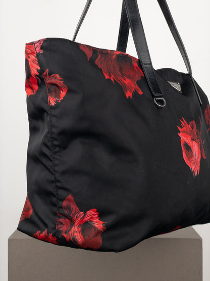 Prada 2000s Floral Print Shopper Tote Handbag